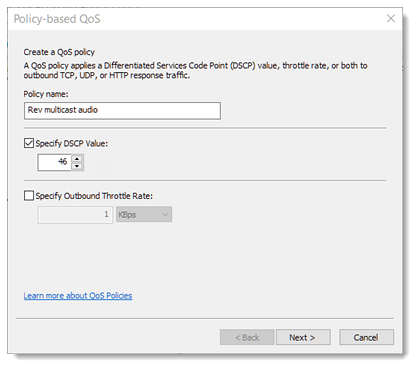 Overview of Policy based QoS dialog box